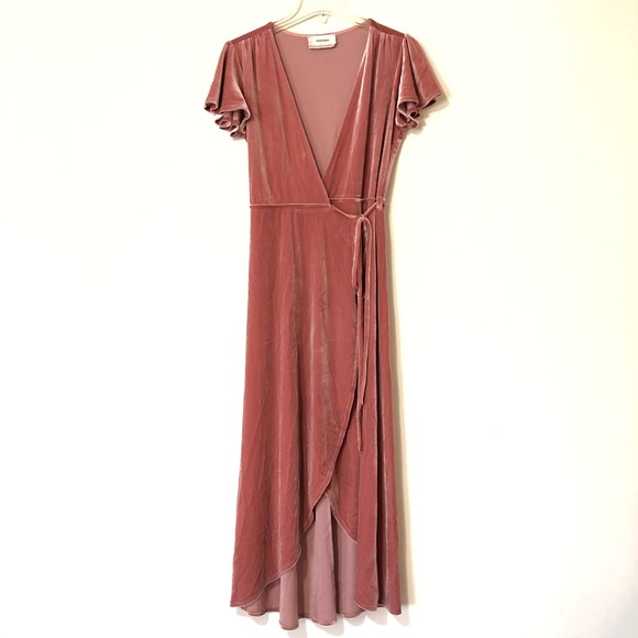 BHLDN Thrive Velvet Wrap Dress Dusty Rose Pink Sm - Picture 2 of 8